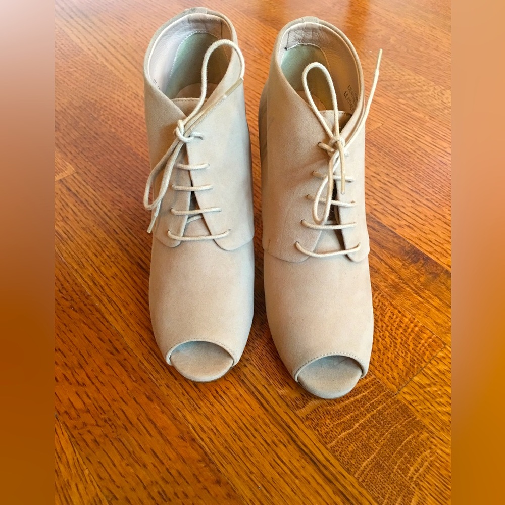 JCrew Suede Bryant Peeptoe Lace up Pumps, Nude